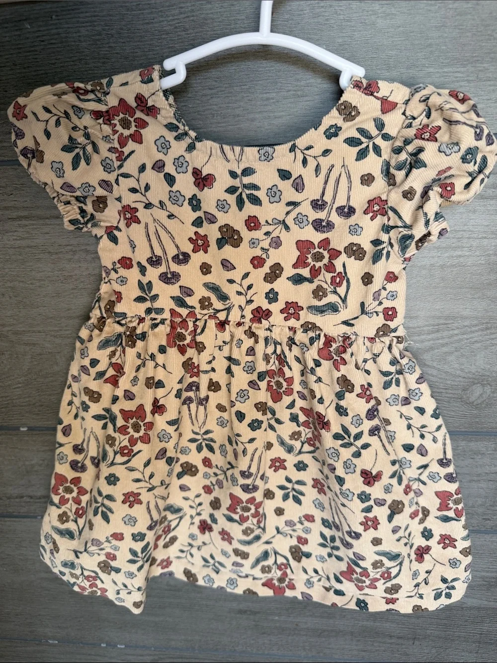 Girls Floral Puff-Sleeve Dress — Beige